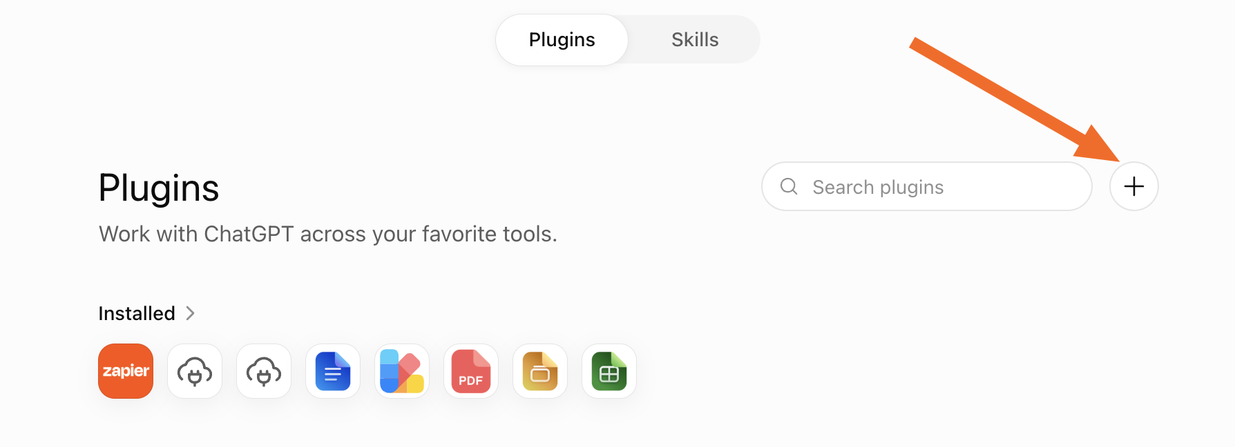 The plus sign to add a custom plugin to ChatGPT