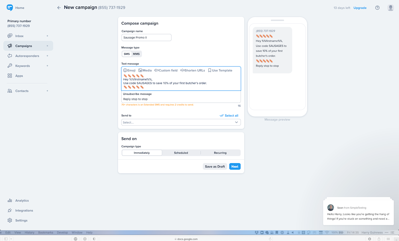 A screenshot of SimpleTexting, our pick for the best SMS app for easy-to-run marketing campaigns
