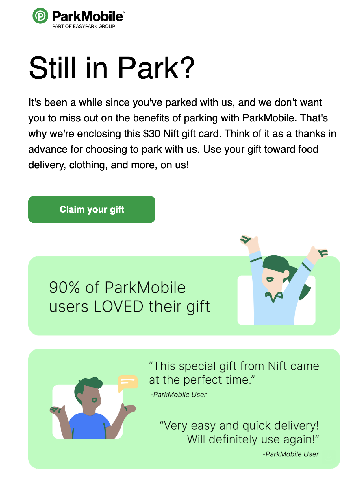 Re-engagement email campaign from ParkMobile.