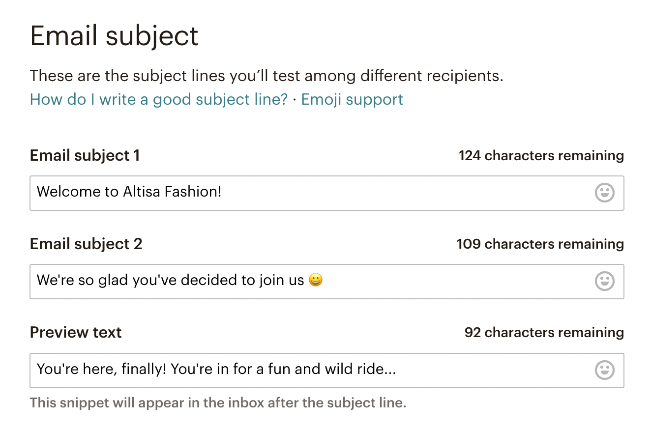 Setting up a subject line A/B test in Mailchimp