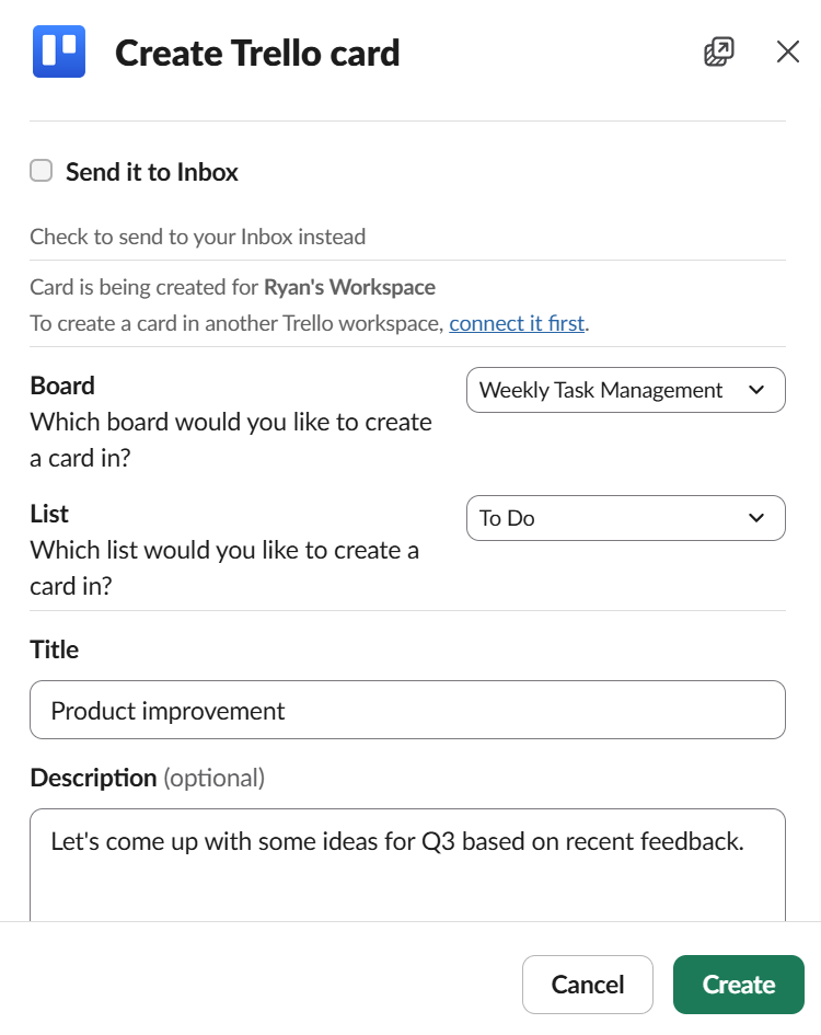 The Trello Slack app