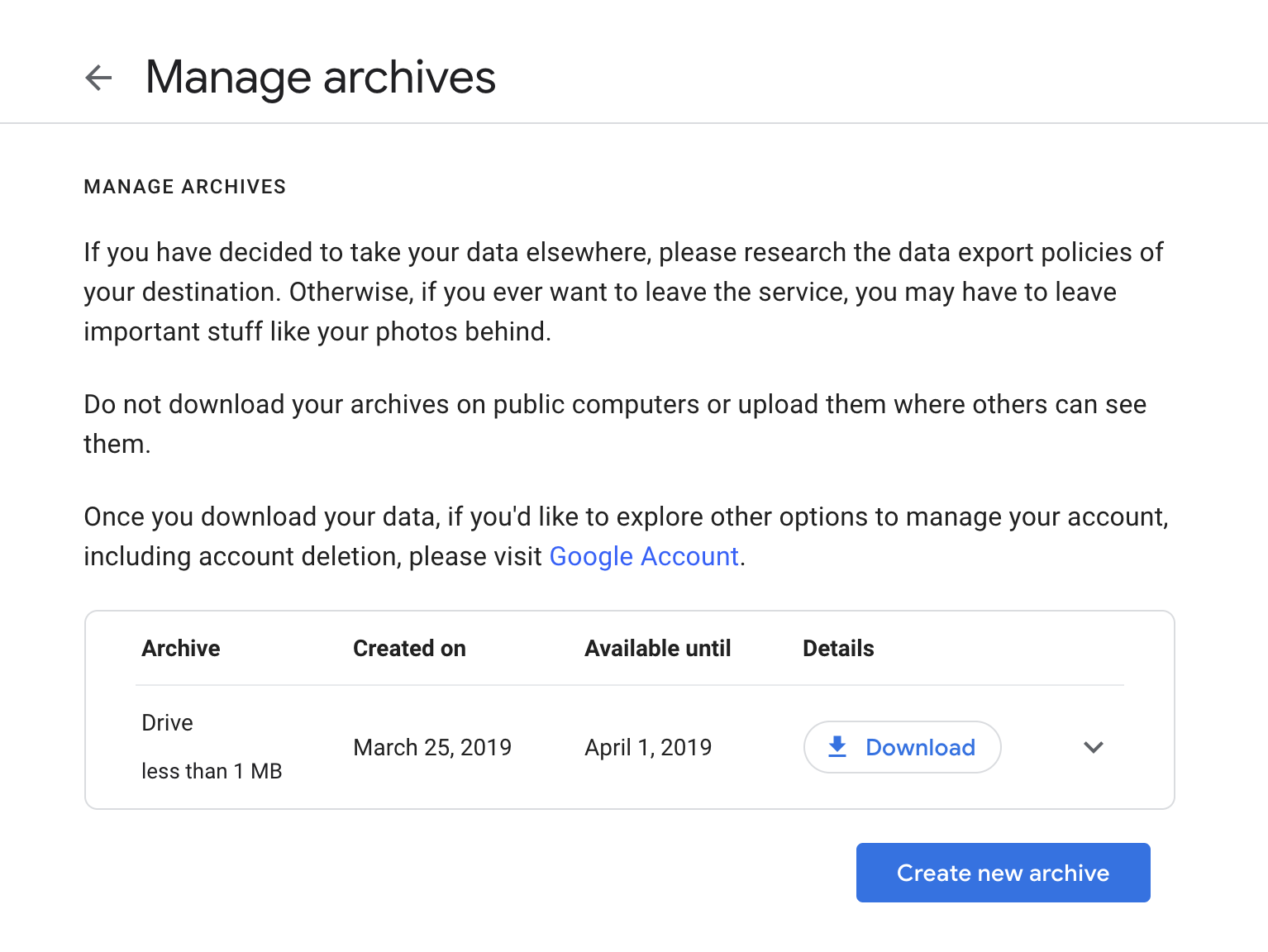 Google Takeout download