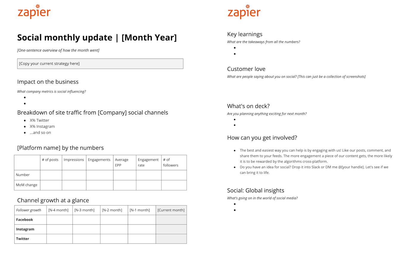 Social media marketing results template