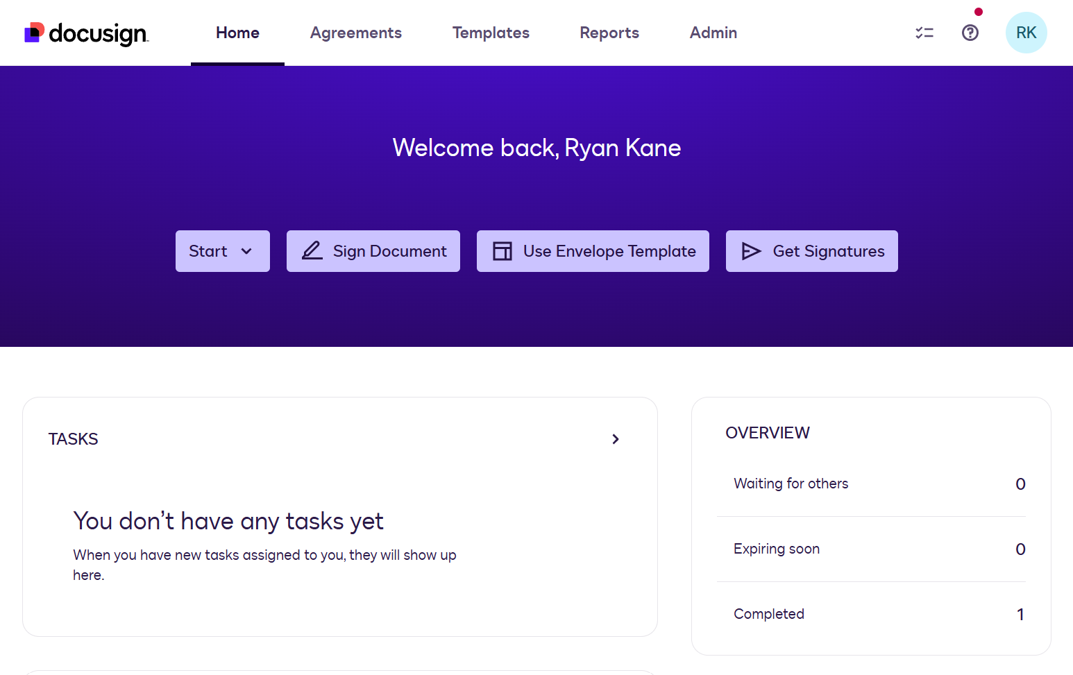 The Docusign dashboard