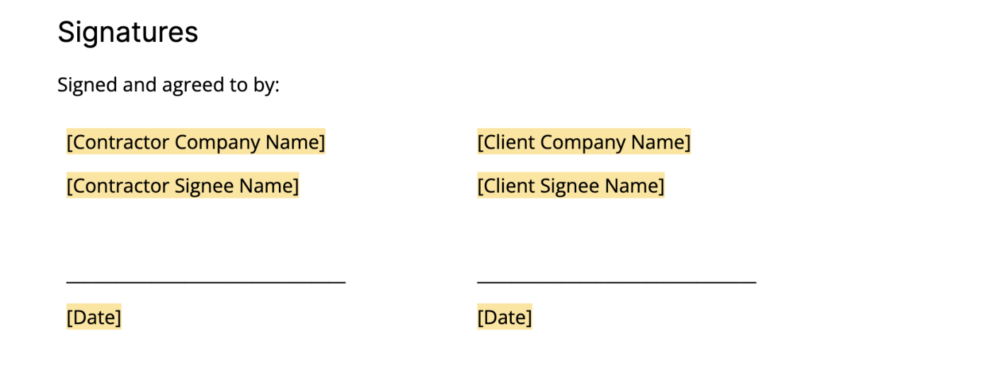 SOW signatures from an SOW template