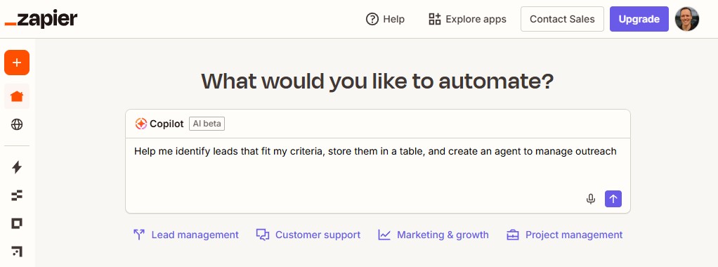 Creating an automation using Zapier Copilot