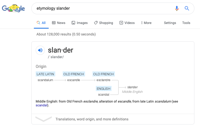 work etymologies in Google Search