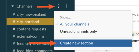 Create a new sidebar section in Slack