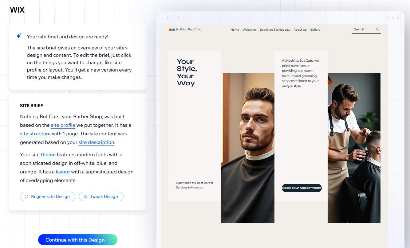 A site brief provided by Wix ADI