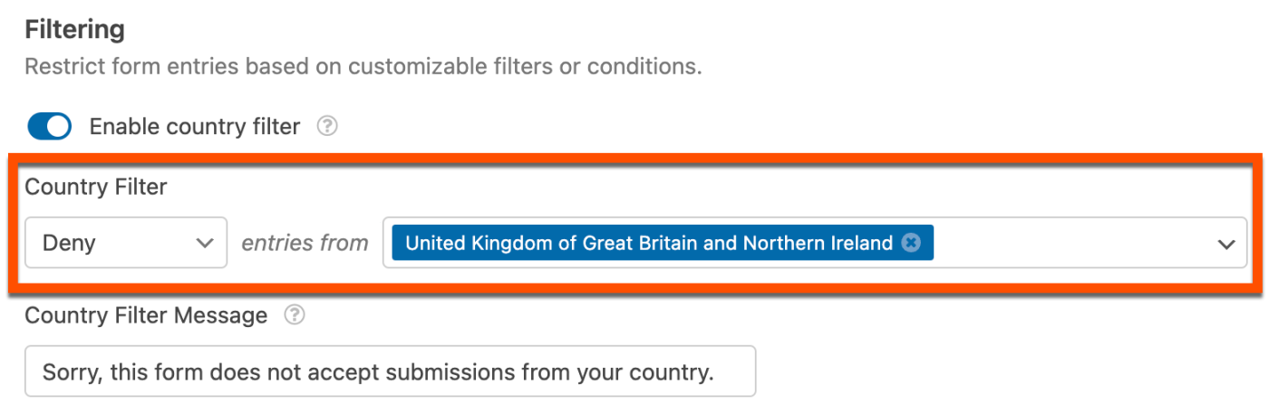 Deny certain countries in WPForms