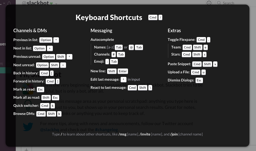 Slack shortcuts