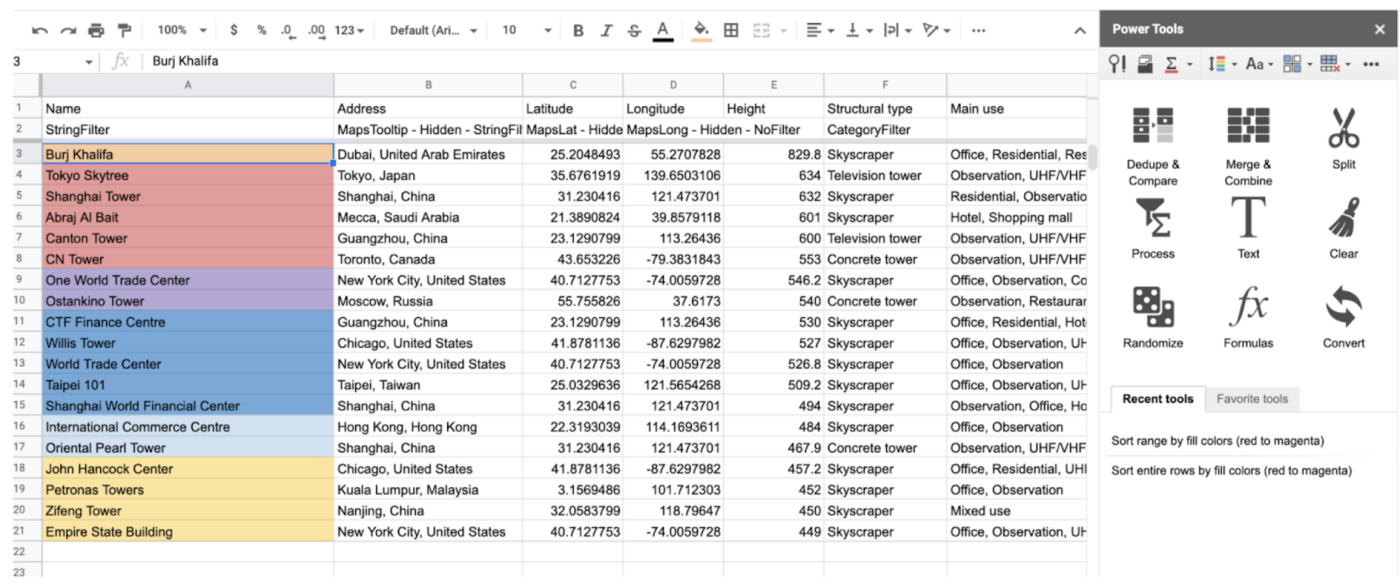 Power Tools Google Sheets add-on. 