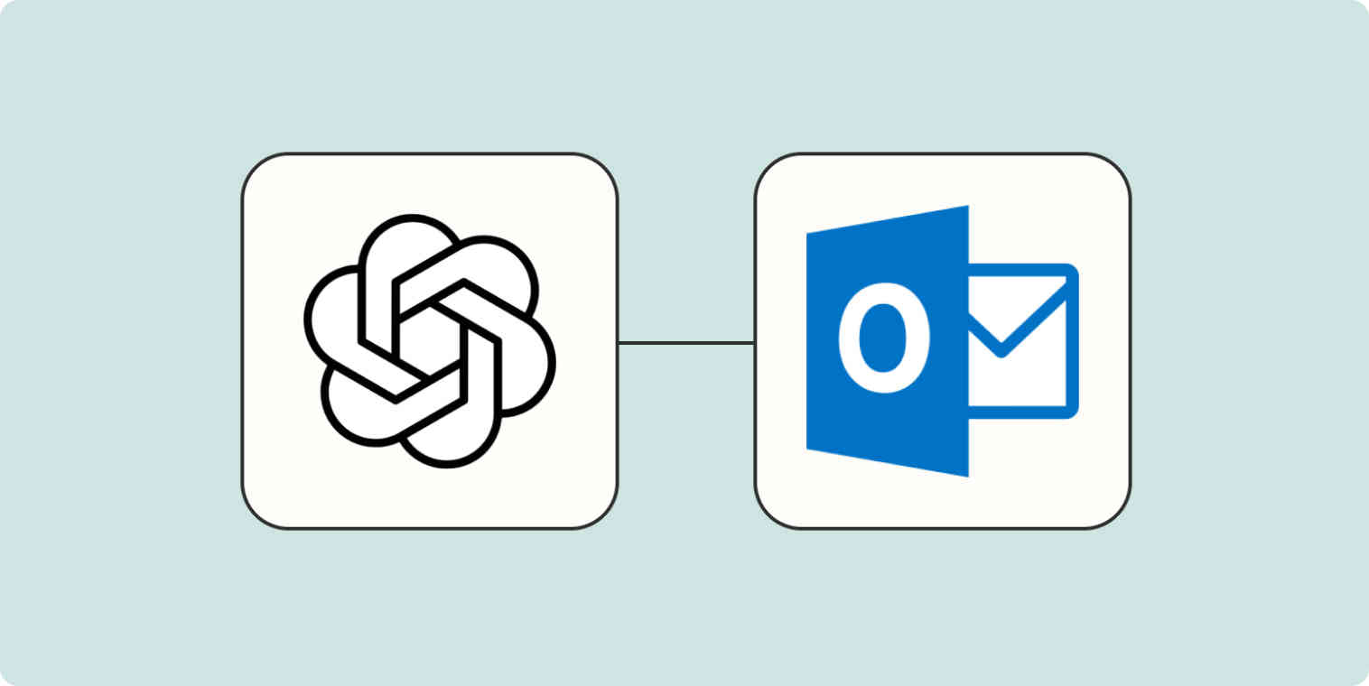 An illustration showing the OpenAI and Microsoft Outlook logos