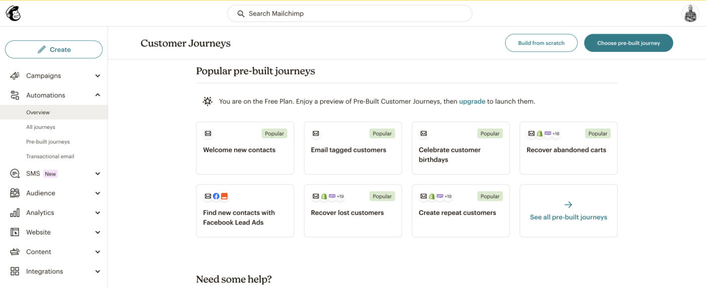 Screenshot of the Mailchimp interface