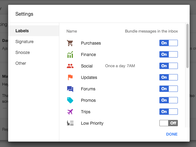 Google Inbox Bundles
