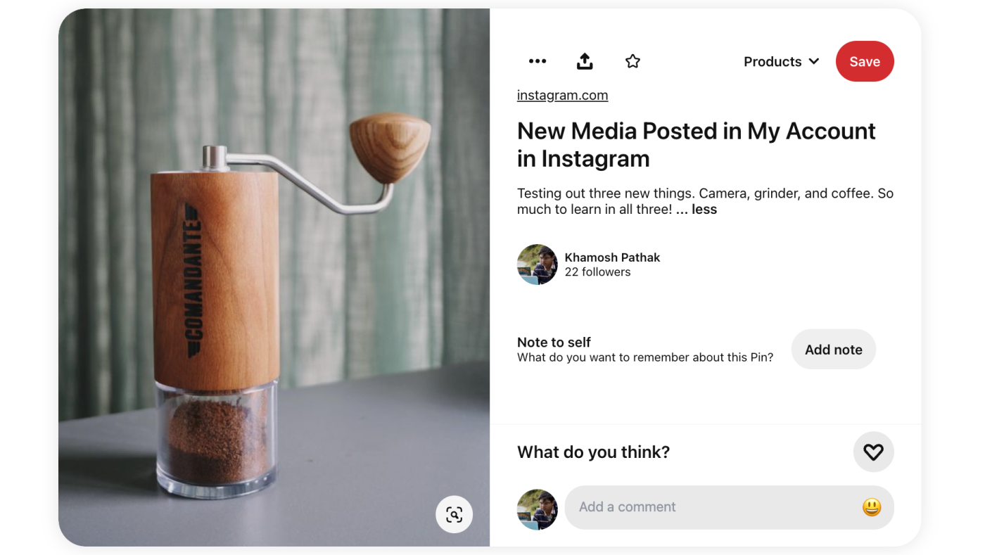A Pinterest pin that came from Instagram about a coffee grinder.