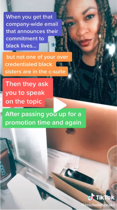 An example of Michelle's content speaking to her audience on TikTok