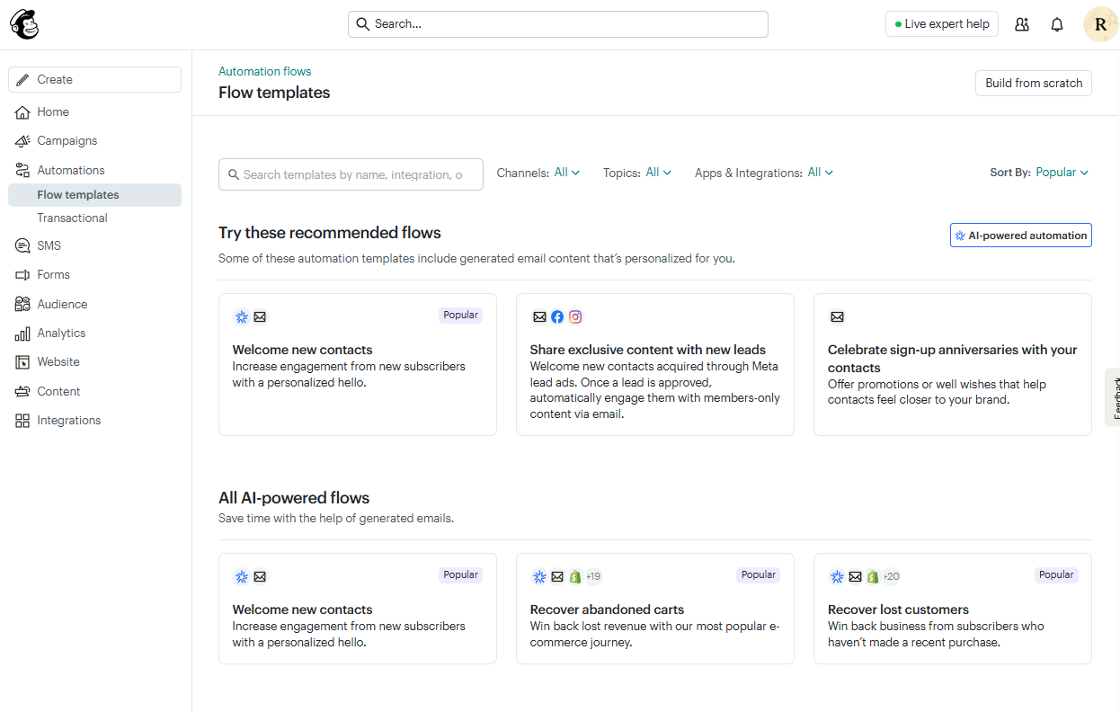 Mailchimp's automation templates