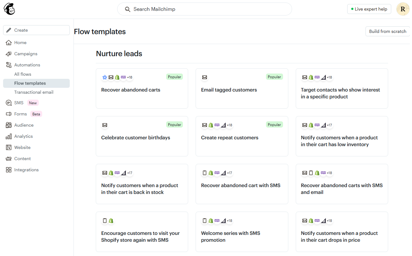 Mailchimp's automation templates