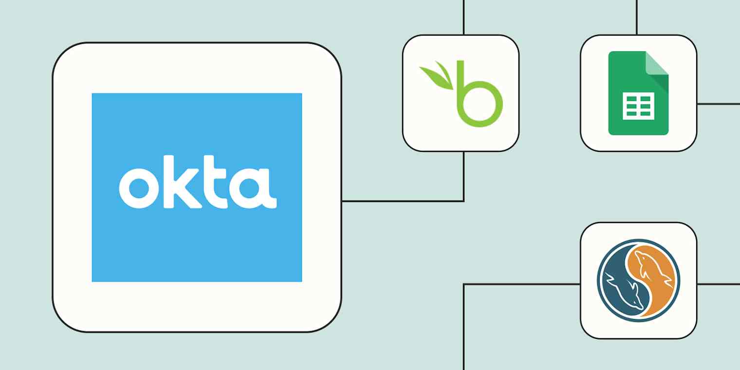 A hero image of the Okta app logo connected to other app logos on a light blue background.