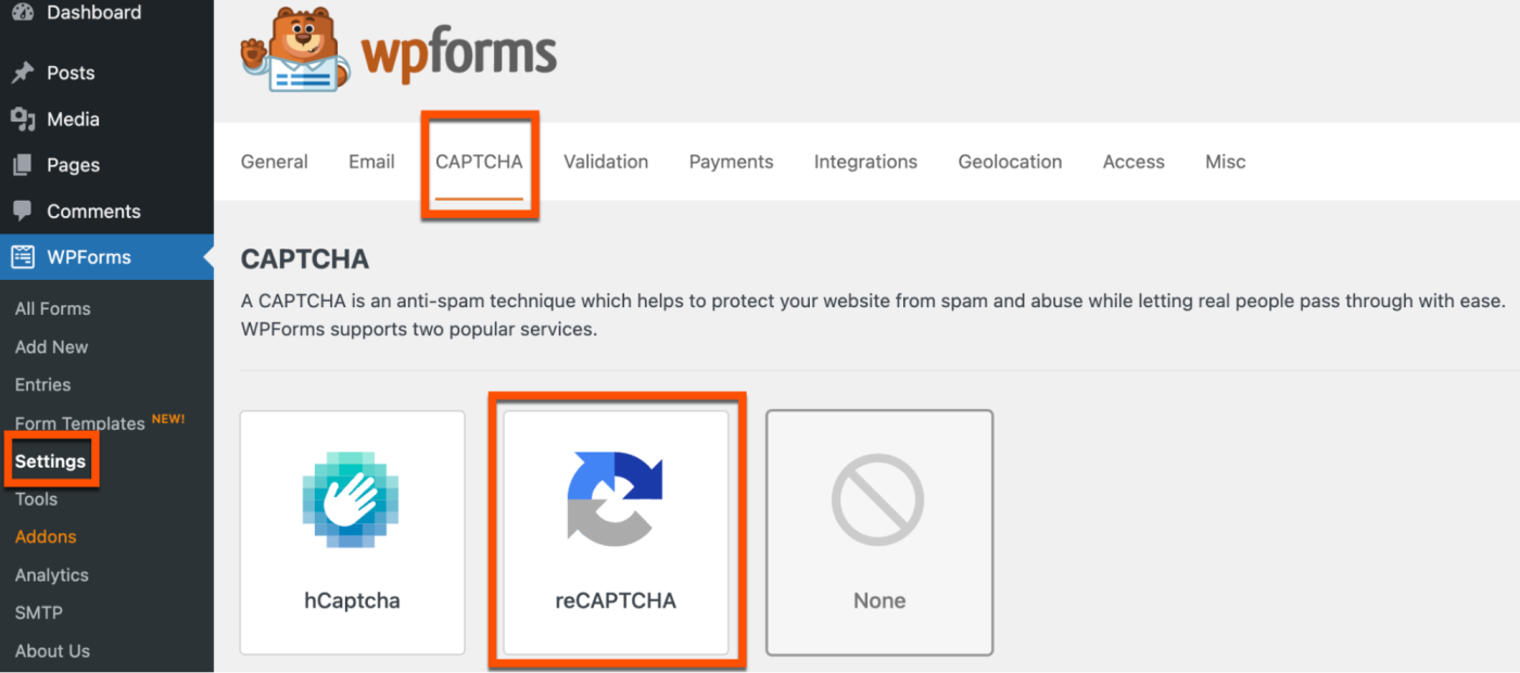 CAPTCHA in WPForms