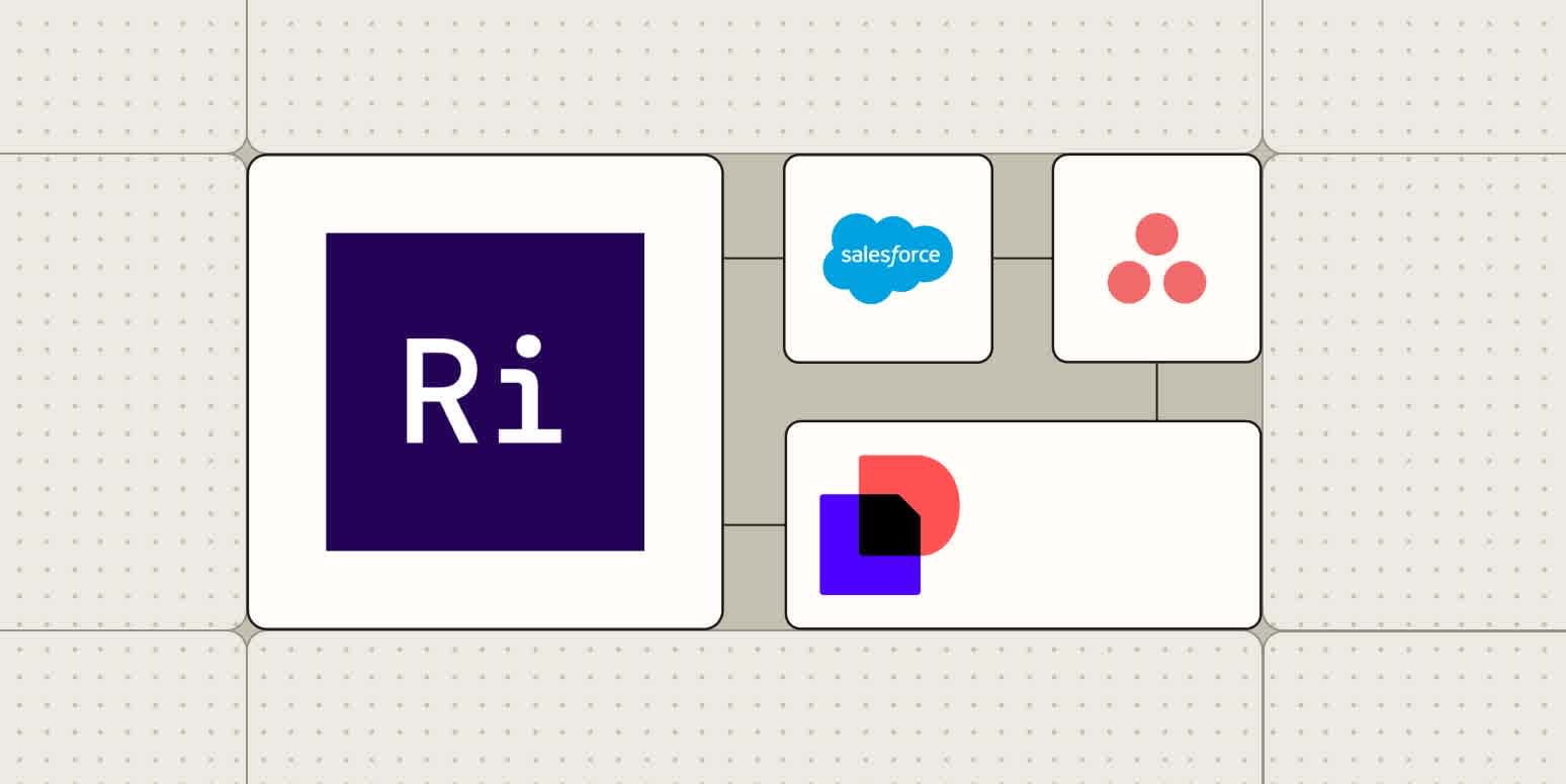 The Rillet logo connected to logos for Salesforce, Asana, and Docusign