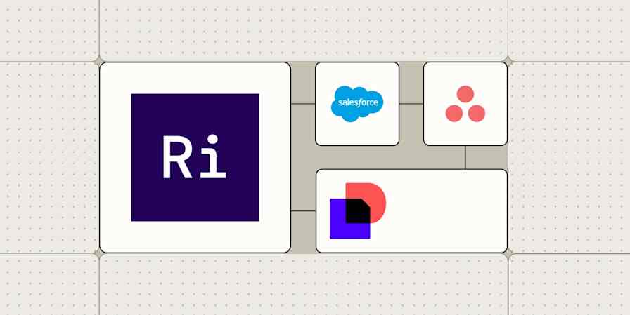 The Rillet logo connected to logos for Salesforce, Asana, and Docusign