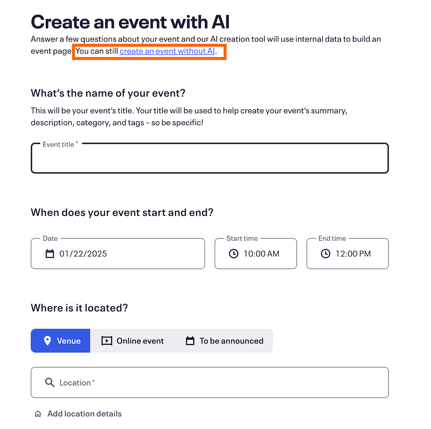 The tiny link to build an event without AI