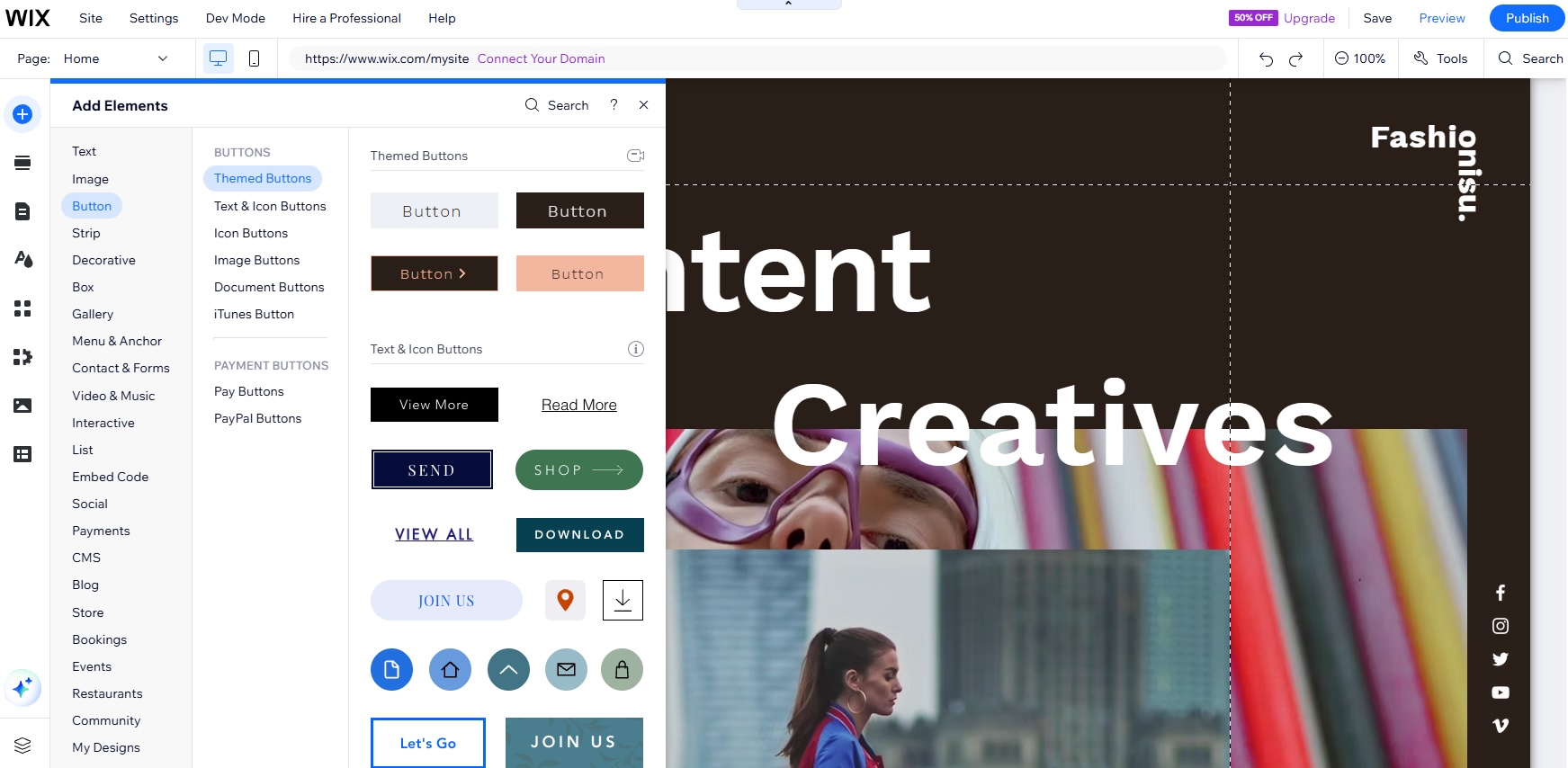 The Wix website editor