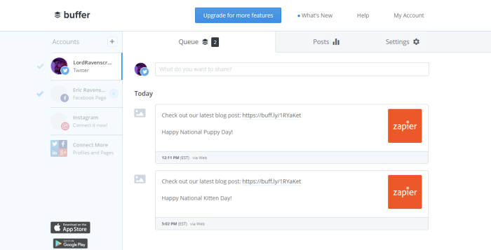 Scheduling posts on Buffer within the queue