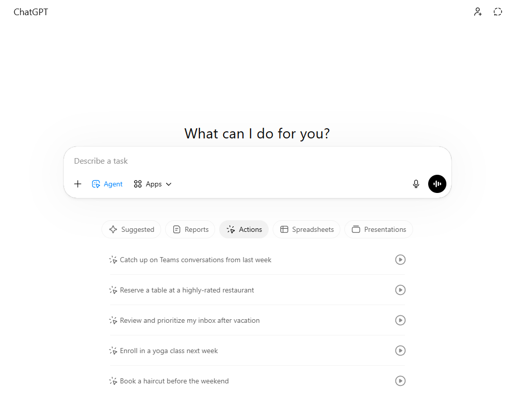 The ChatGPT agent interface