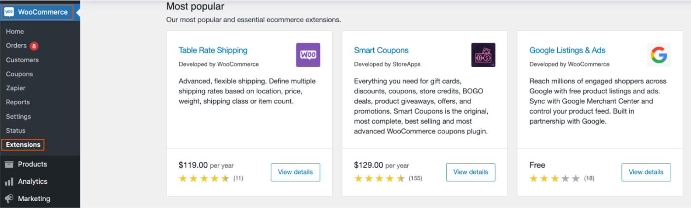 Screenshot of the WooCommerce extensions Smart Coupons and Advanced Coupons 