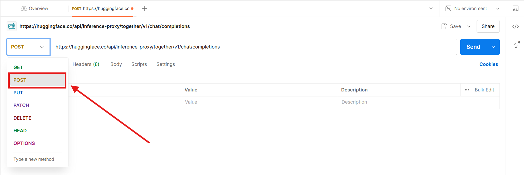 Selecting POST as the call type