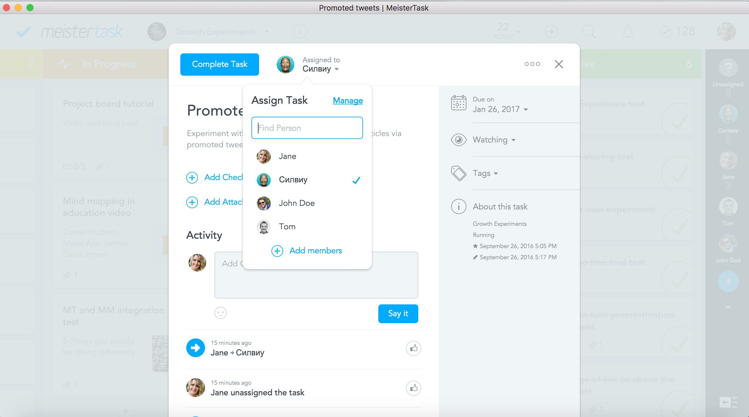 MeisterLabs re-assigns tasks whenever they