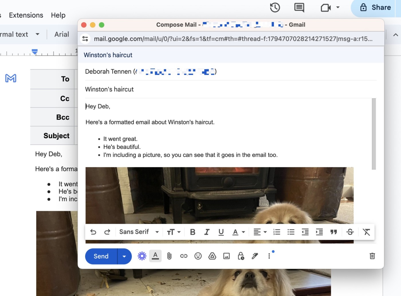 The popup over Google Docs