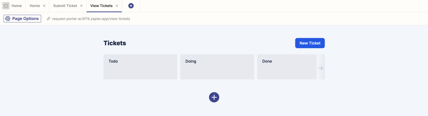 Screenshot of kanban board of tickets