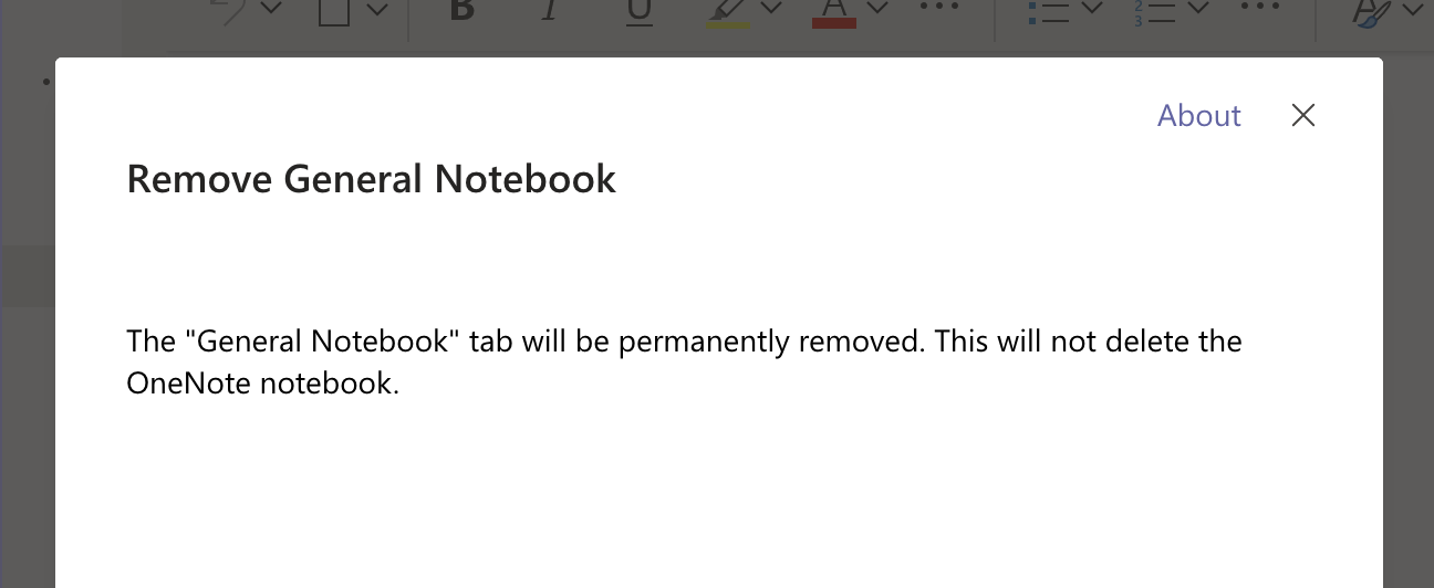 Deleting the OneNote tab in Microsoft Teams