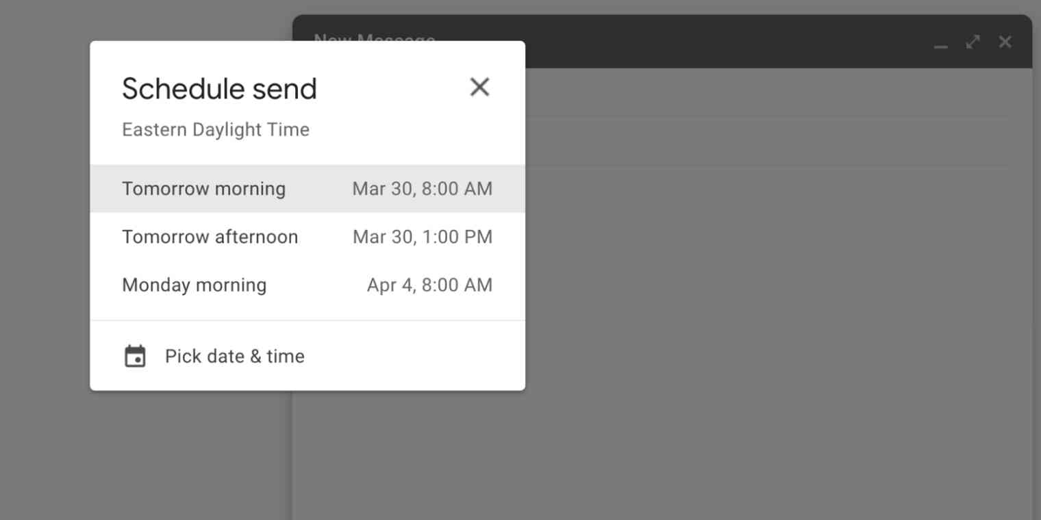 Hero image with a screenshot of scheduling an email to send in Gmail