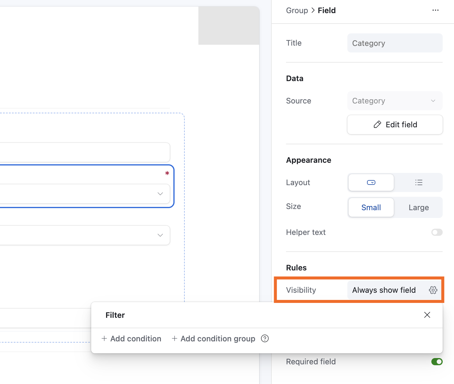 How to set up conditional form visibility in Airtable using the interface designer.