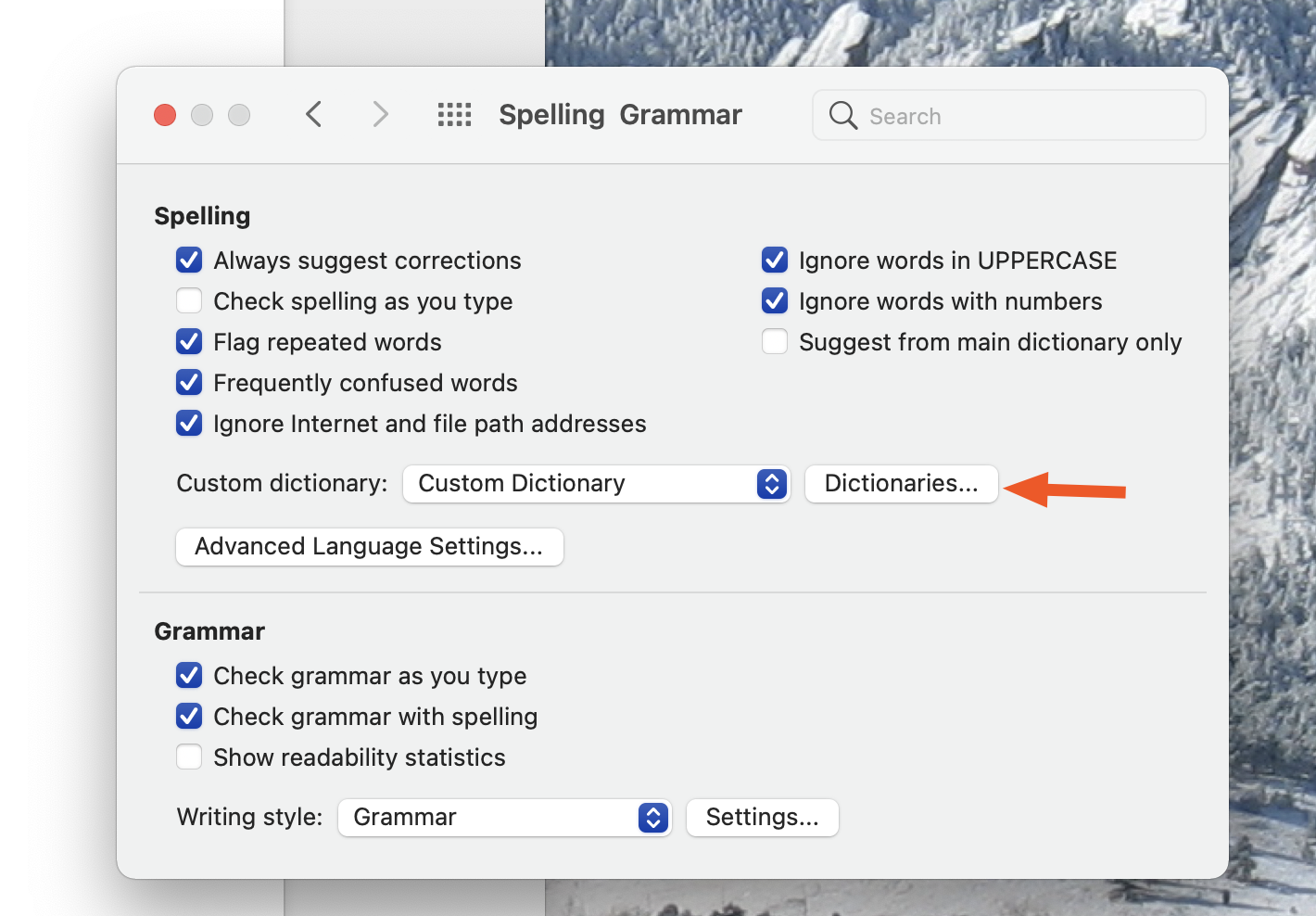 get rid of custom dictionary in microsoft wod for mac