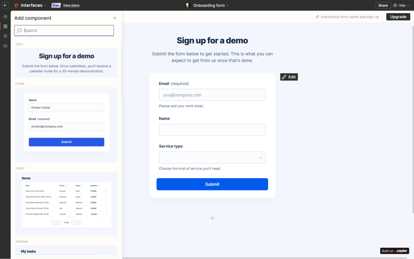 Zapier Interfaces, our pick for the best online form builder app for automation