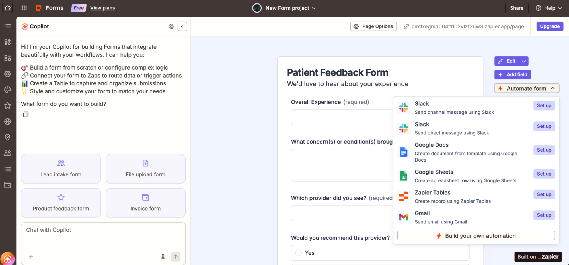 Zapier Interfaces, our pick for the best online form builder app for automation