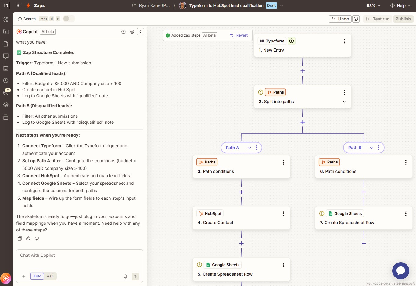 Zapier Copilot in the Zapier editor