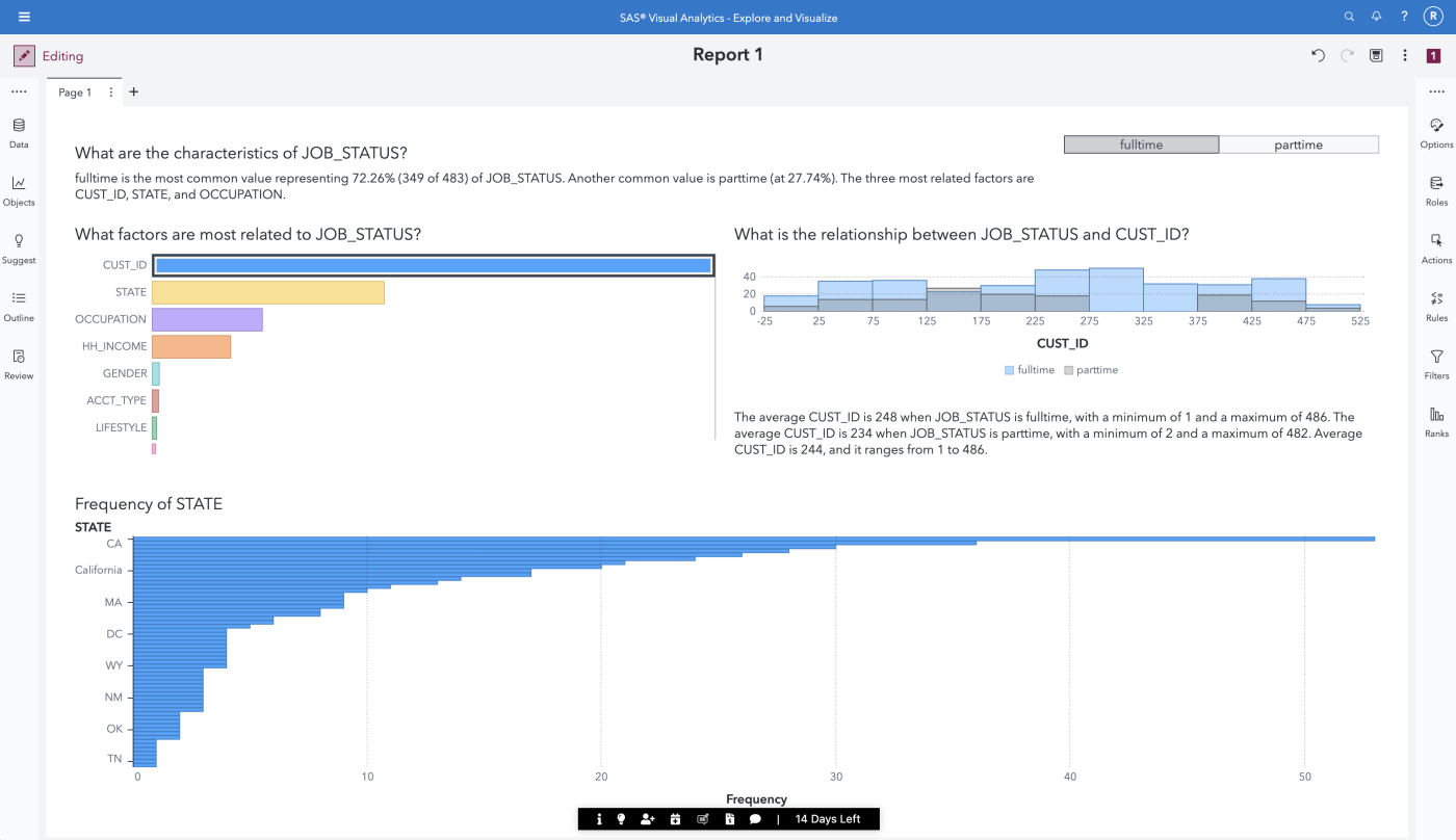 Screenshot of an example data visualization report on the SAS Viya platform