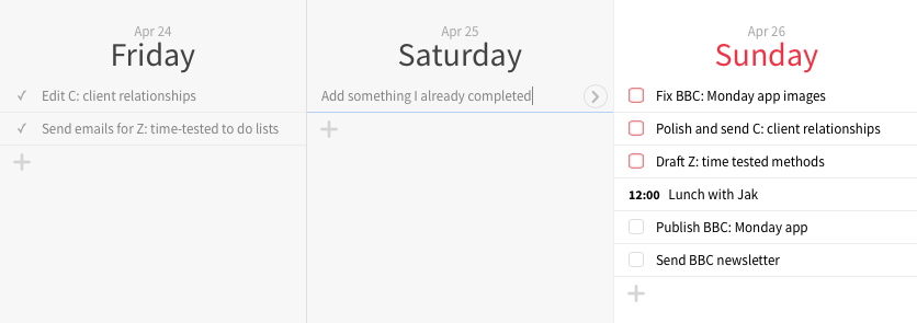 Monday completed tasks