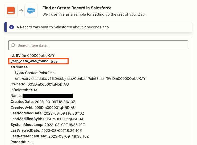 A record was sent to salesforce