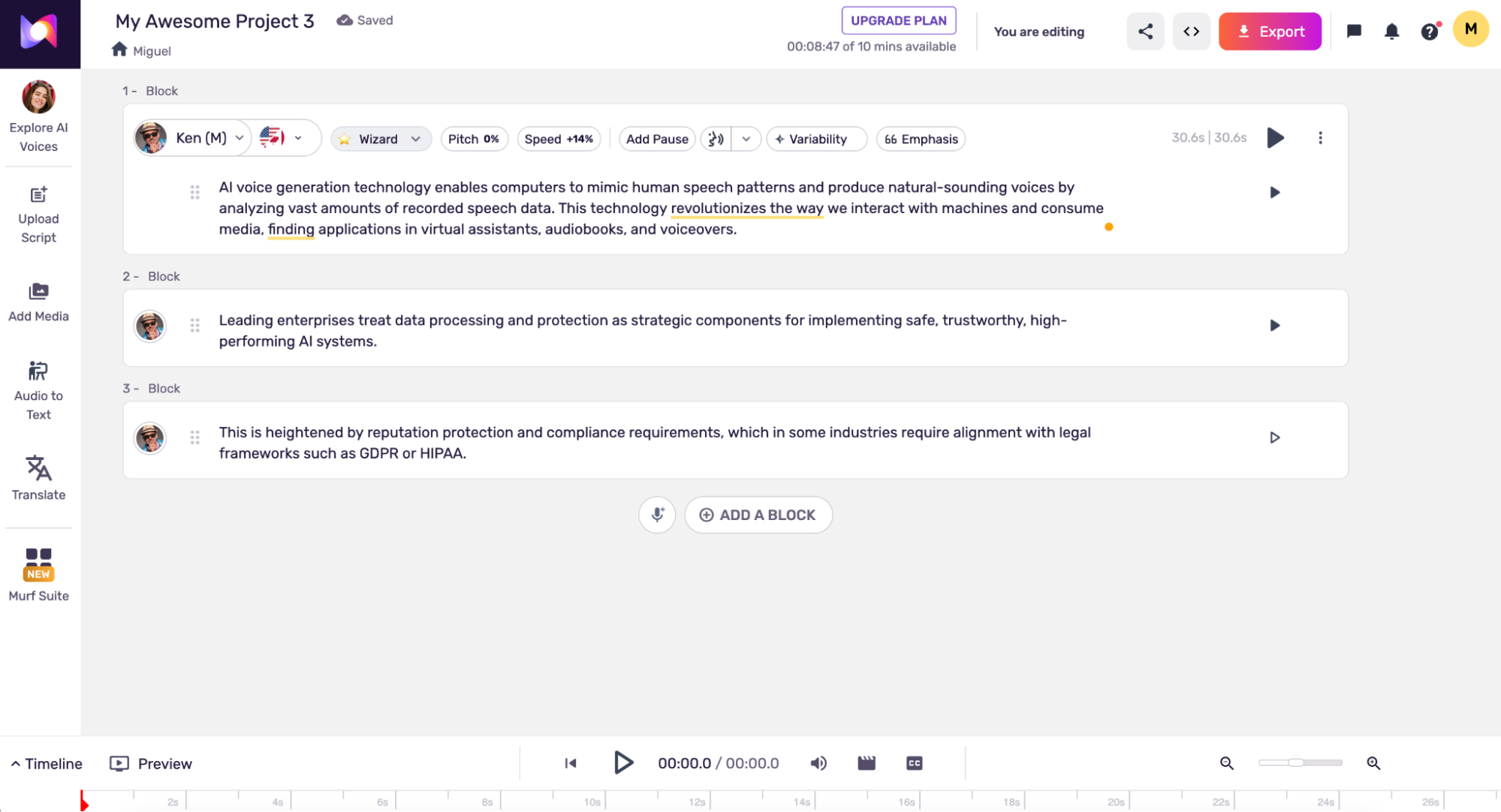 Altered, our pick for the best AI voice generator for narration style variety