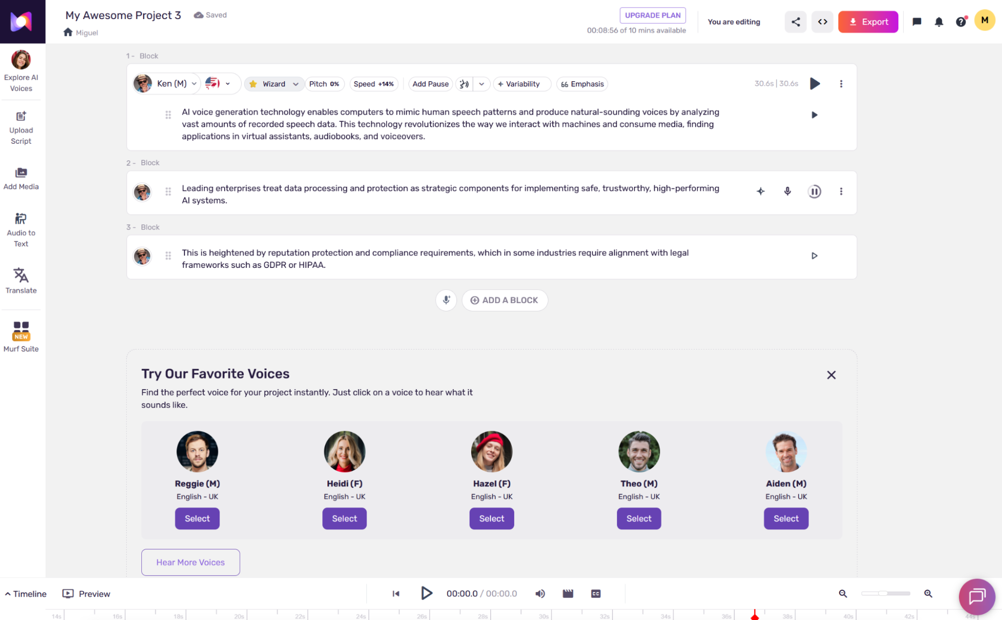 Altered, our pick for the best AI voice generator for narration style variety