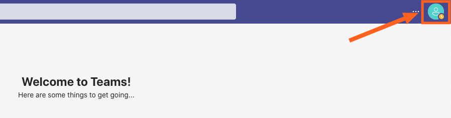 Screenshot of Teams menu with profile icon highlighted.