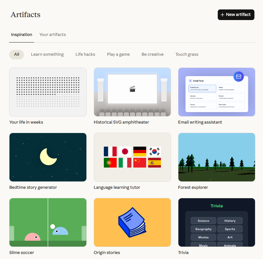 An inspiration gallery for Artifacts